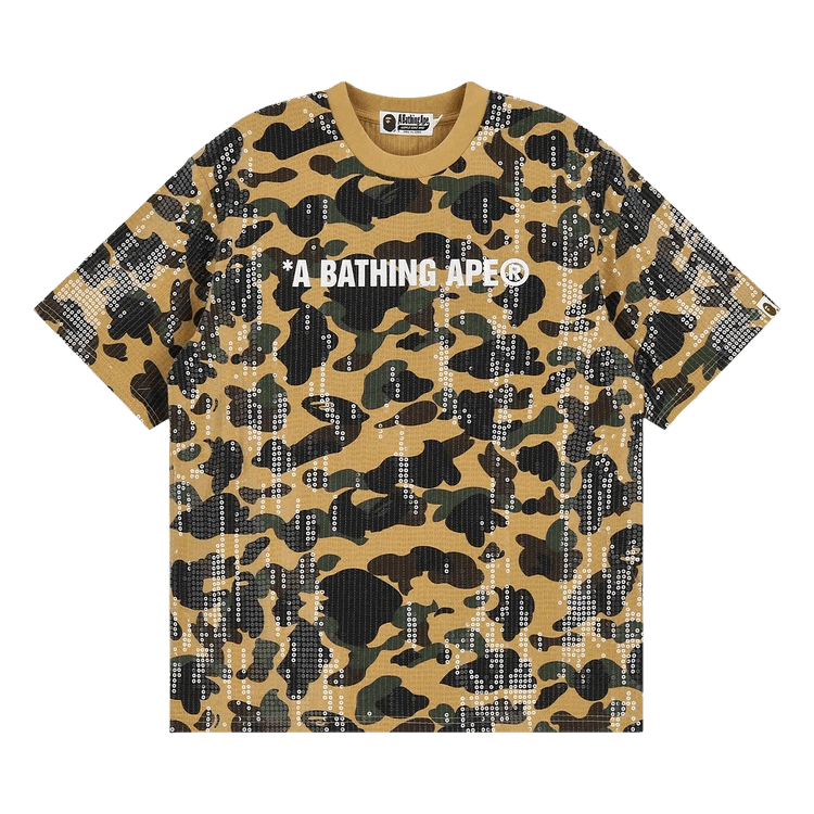 BAPE 1st Camo Logo Relaxed Fit Sequin Tee 'Yellow'