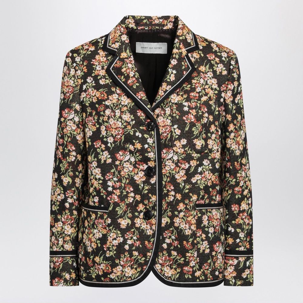 Dries Van Noten Floral Print Piped Blazer