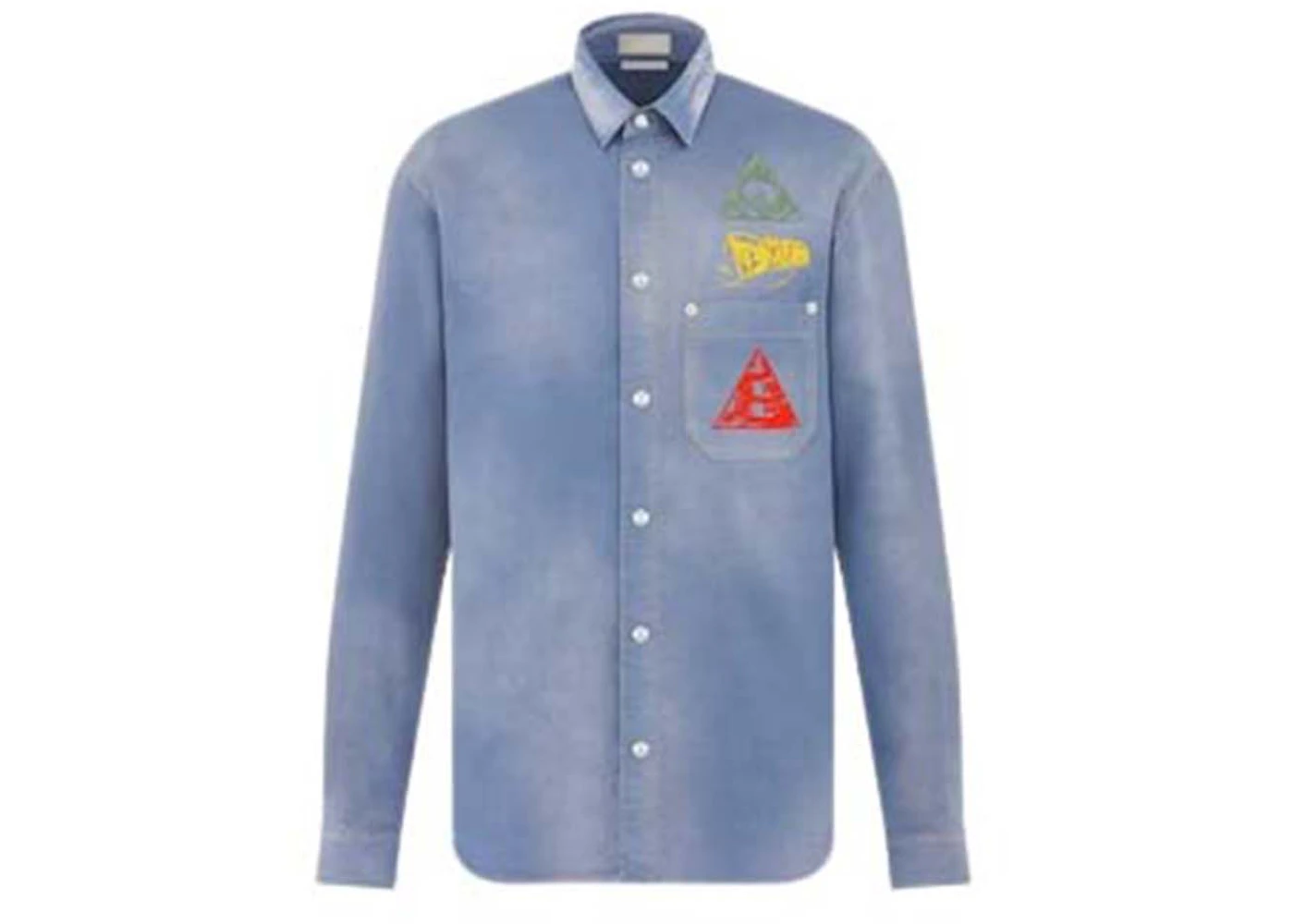 Dior Embroidered Cotton Denim Shirt Light Blue