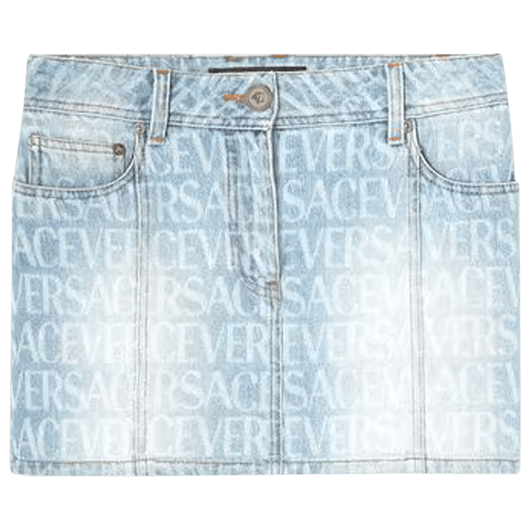 Versace All Over Logo Denim Skirt 'Light Blue'