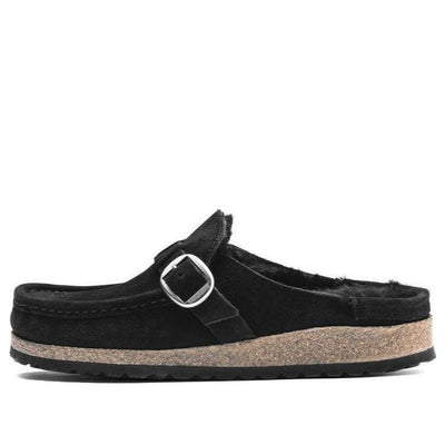 (WMNS) Birkenstock Buckley Shearling Suede Leather Narrow Fit Sandals 'Black'