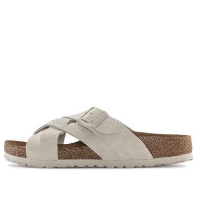 Birkenstock Lugano Soft Footbed Suede Leather Narrow Fit Sandals 'Antique White'