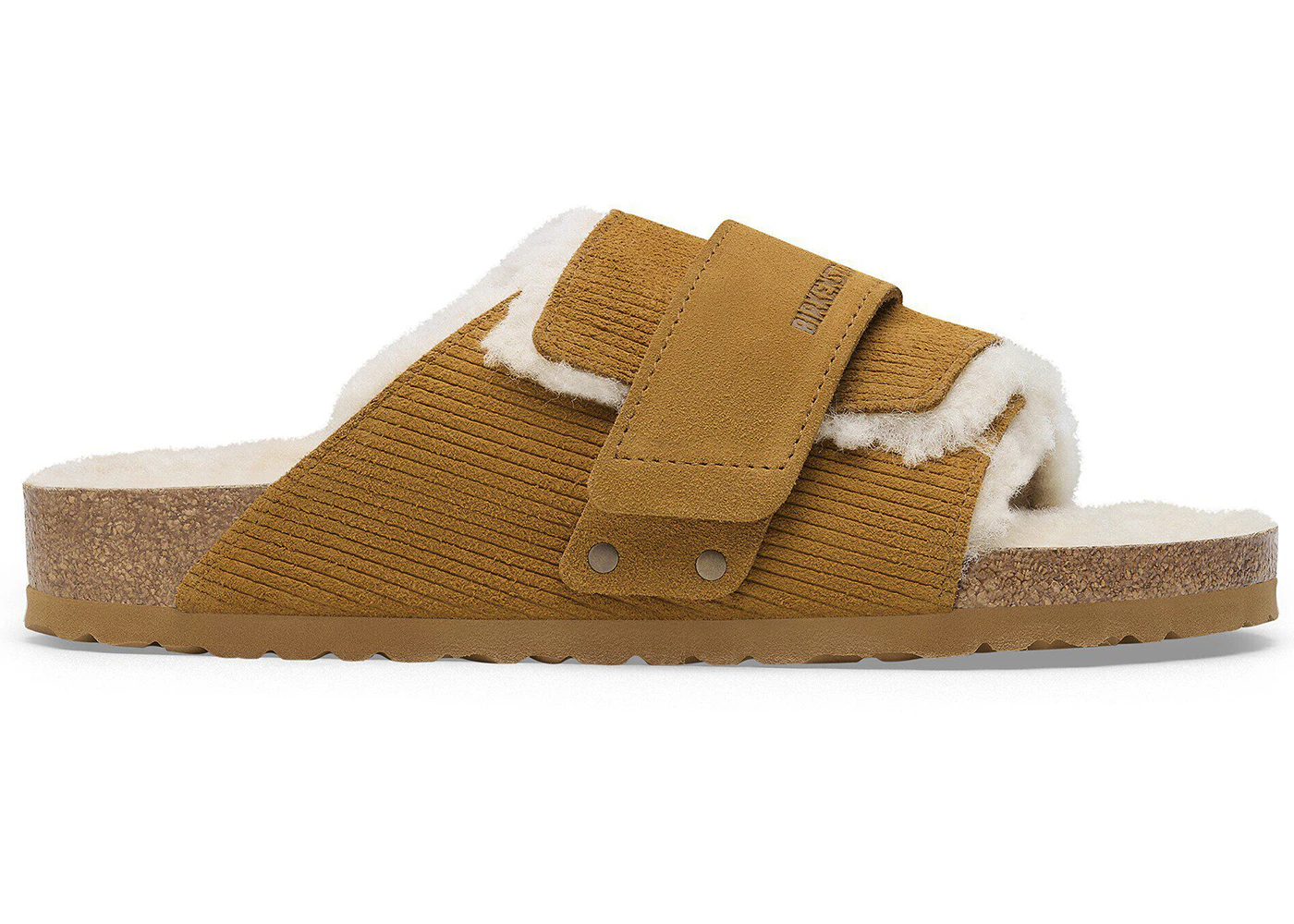 Birkenstock Kyoto Shearling Suede Leather Corduroy Cork Brown