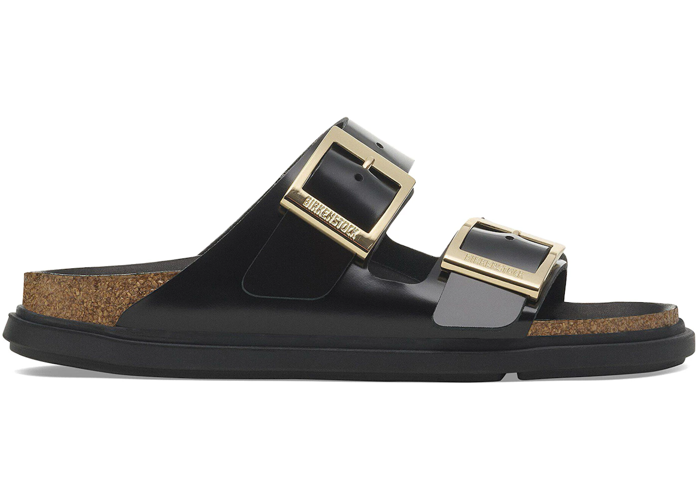 Birkenstock Arizona Droplet Buckle Natural Leather Patent High Shine Black