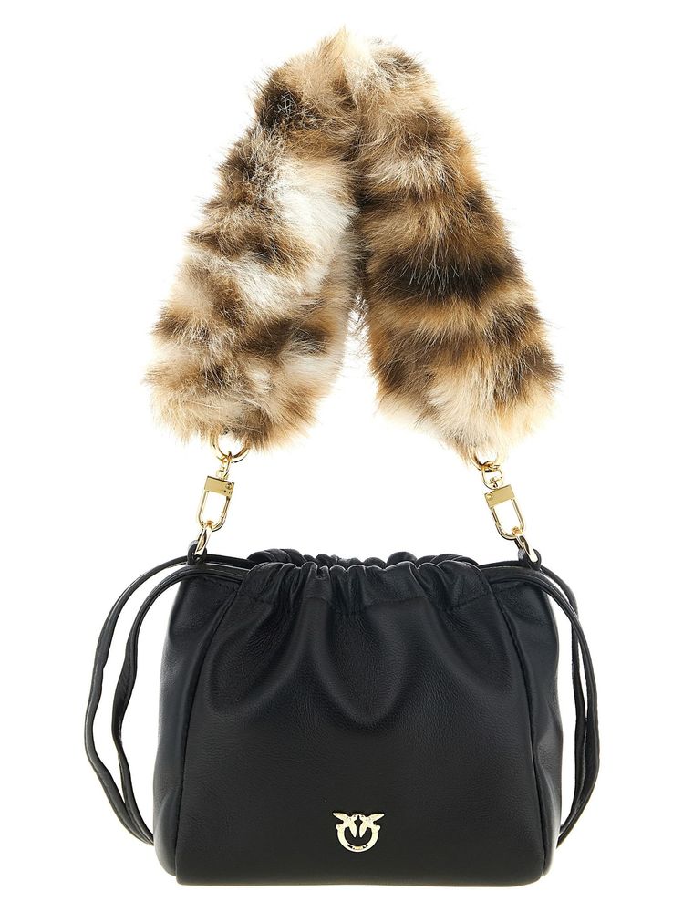 Pinko Fur-Handle Nappa Bucket Shoulder Bag