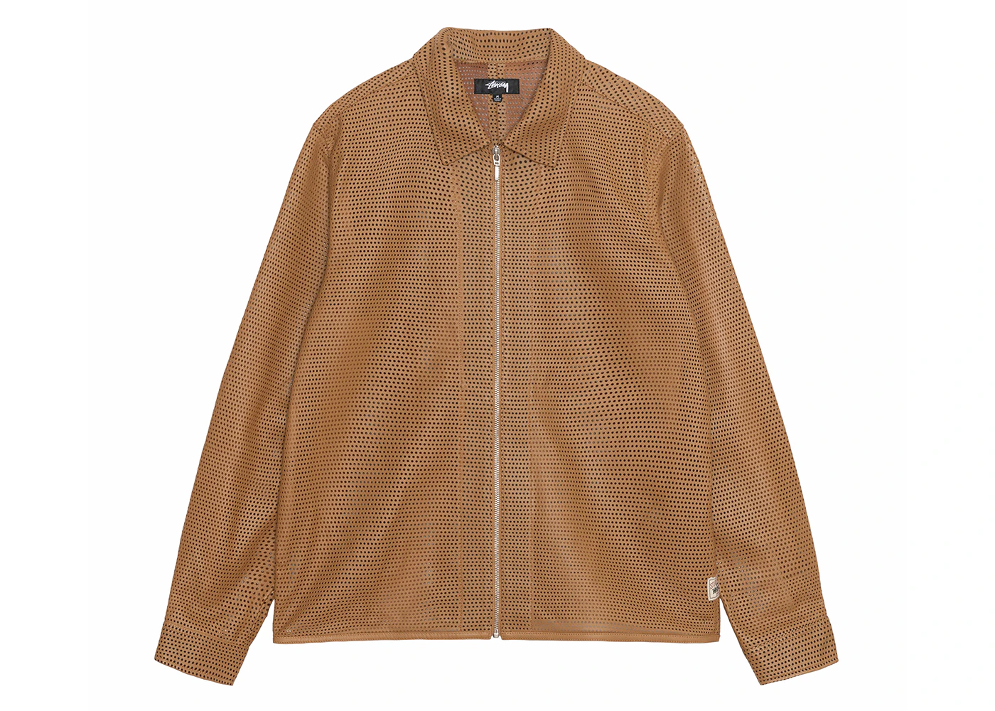 Stussy Perforated Leather Zip Shirt Camel