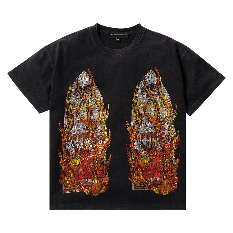 Who Decides War Rhinestone Flame Glass Jersey T-Shirt 'Coal'