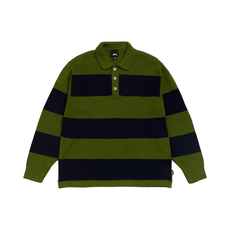 Stussy Pique Knit Stripe Rugby 'Olive'