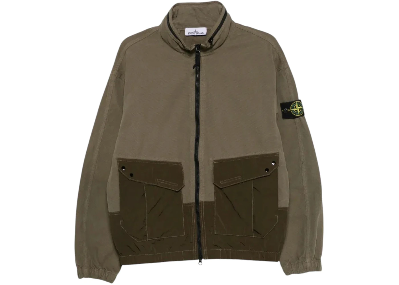 Stone Island 1200039 Garment Dyed Panama Cotton Canvas Bomber Jacket Military Green