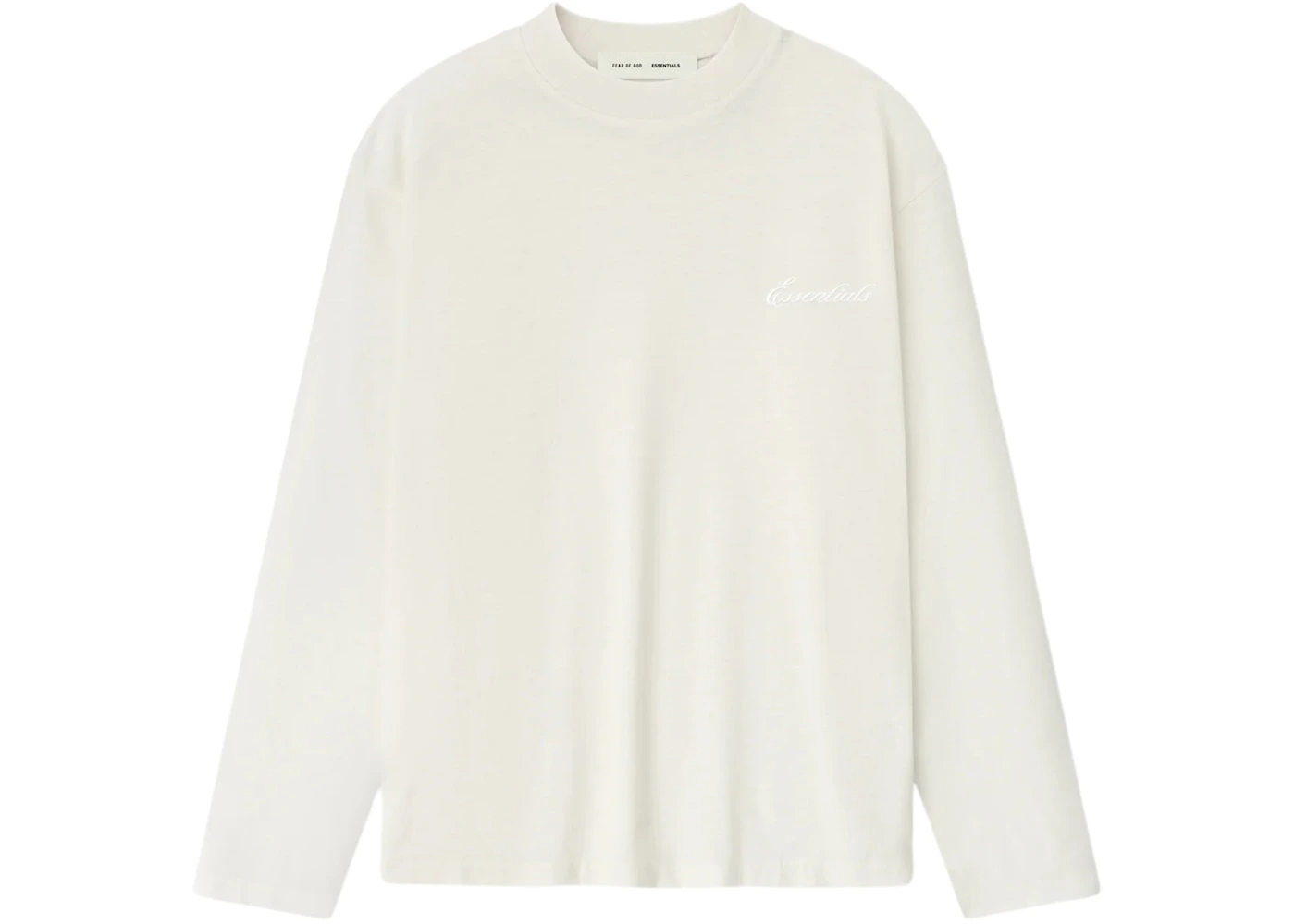 Fear of God Essentials Womens Embroidered Classic Fit Long Sleeve Tee Ivory