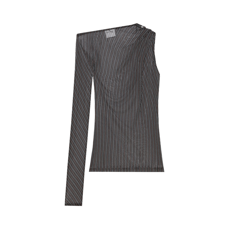 Courrèges One Shoulder Striped Mesh Top 'Black/Ruby'