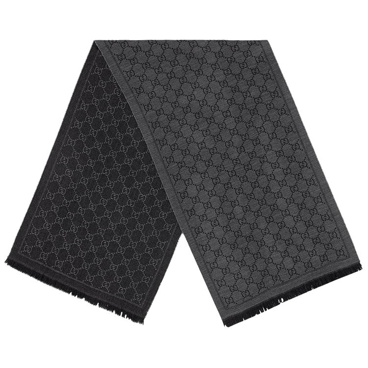 Gucci GG Jacquard Pattern Knit Scarf 'Anthracite/Black'