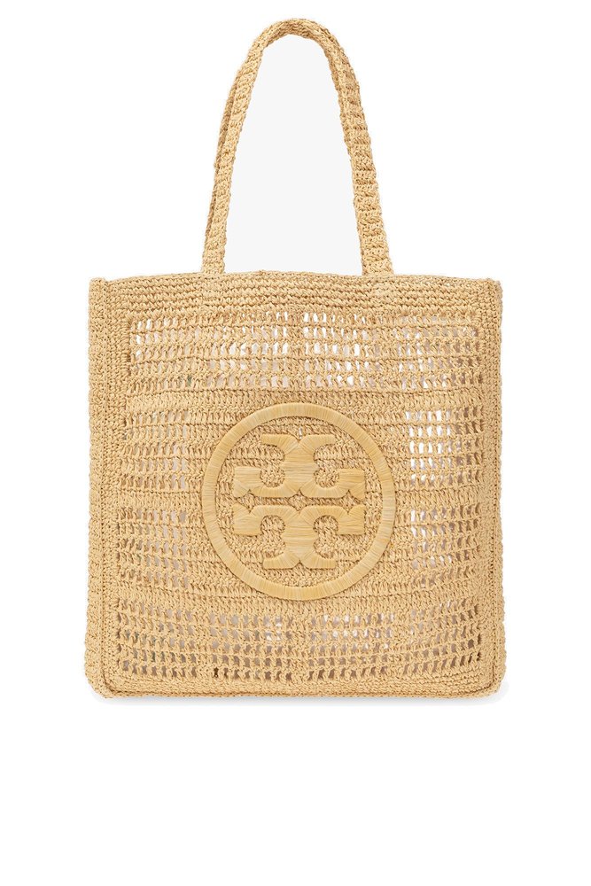 Tory Burch Logo Embroidered Woven Tote Bag
