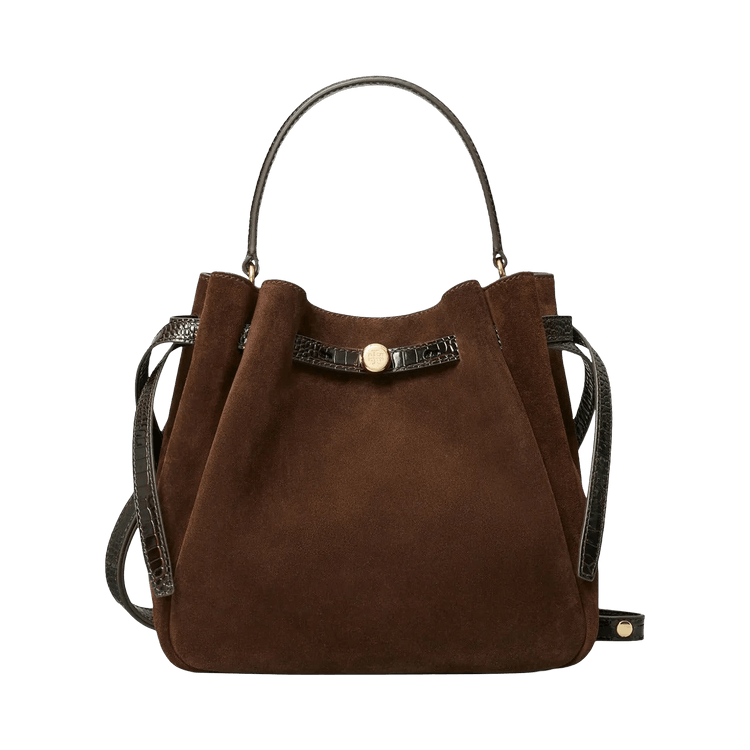 Tory Burch Romy Suede Bucket Bag 'Dark Cocoa'