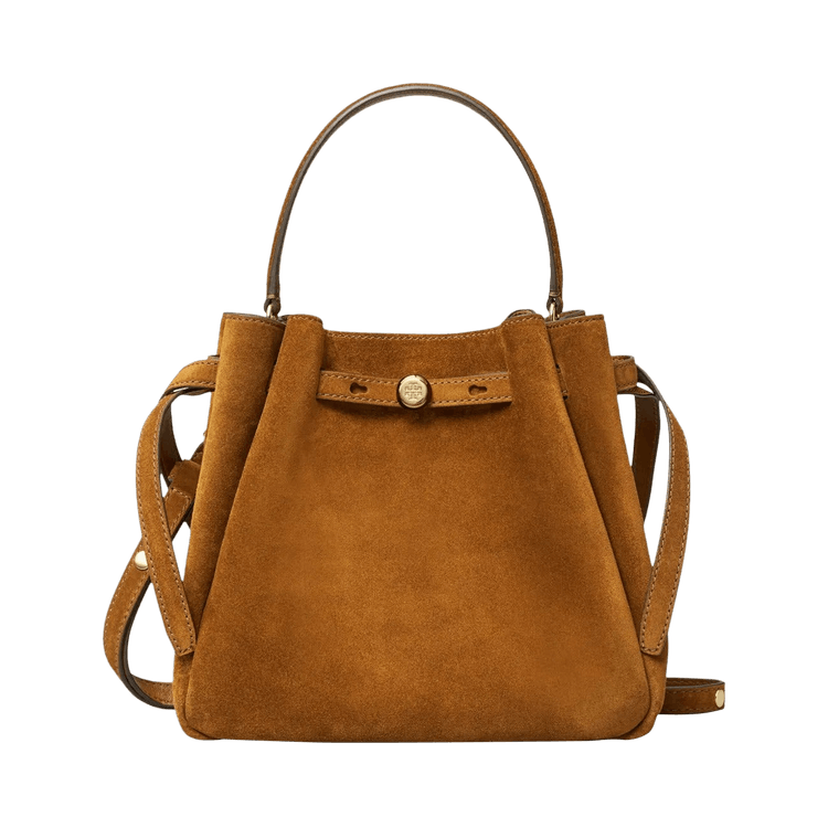 Tory Burch Romy Suede Bucket Bag 'Caramel'