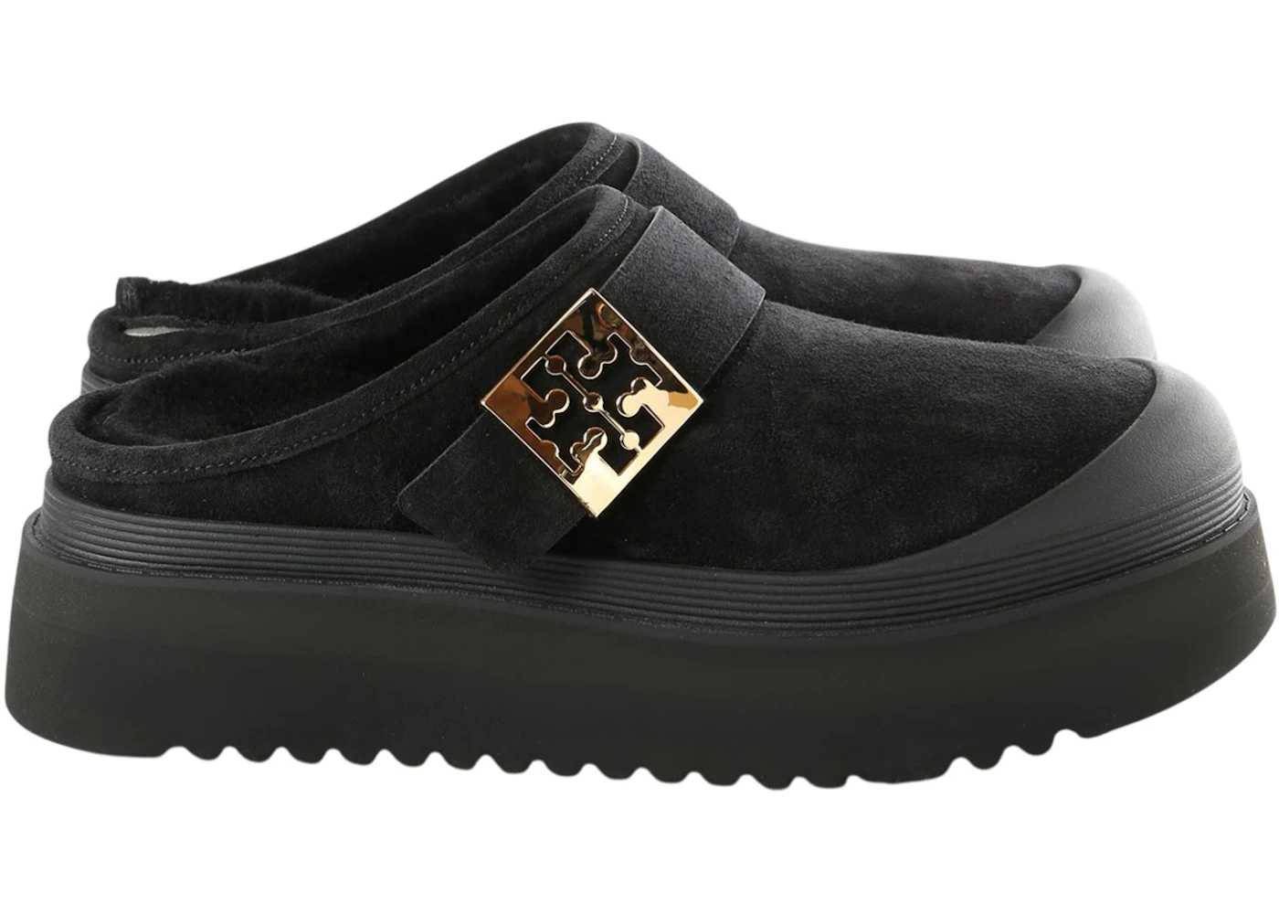Tory Burch Mellow Shearling Platform Mule Perfect Black Gold (Women's)