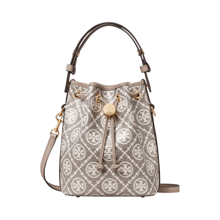 Tory Burch T Monogram Coated Jacquard Mini Bucket Bag 'Charcoal'