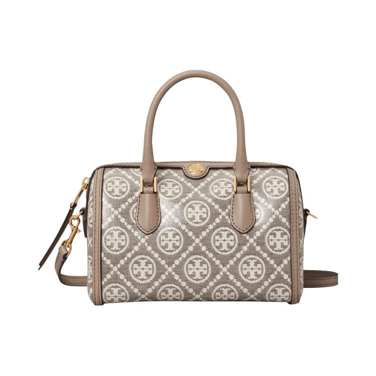 Tory Burch T Monogram Coated Jacquard Petite Barrel Bag 'Charcoal'