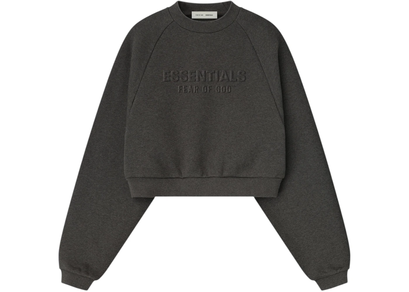 Fear of God Essentials Womens Embossed 90's Raglan Crewneck Sweatshirt Charcoal Heather