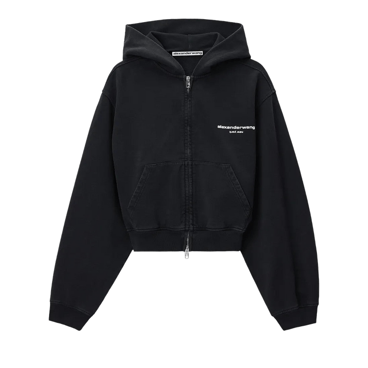 Alexander Wang Logo Print Zip-Up Hoodie 'Washed Black'