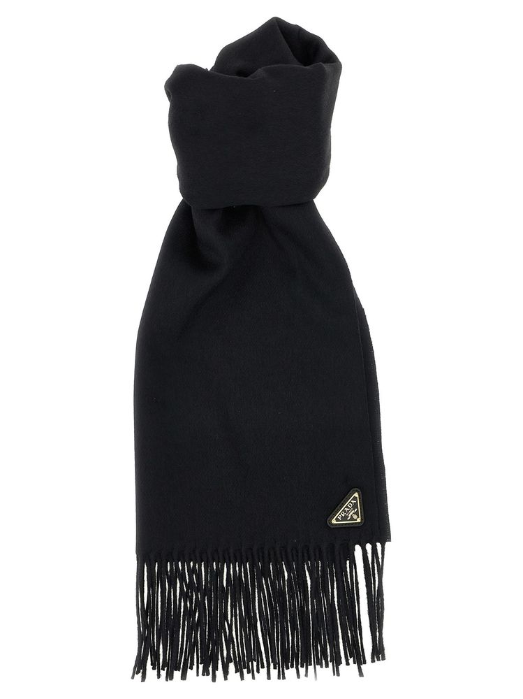 Prada Logo Plaque Fringed Scarf