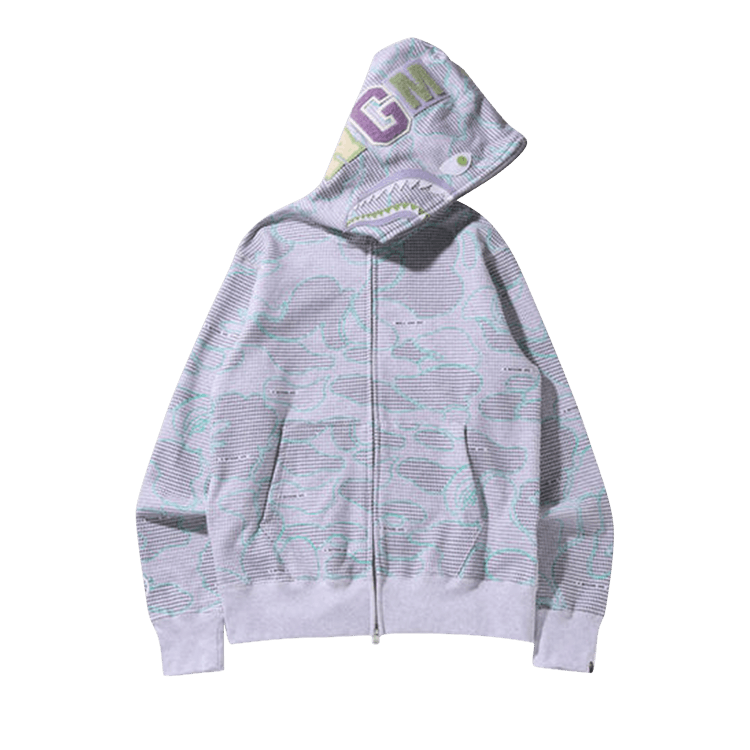 BAPE Text Code Camo Shark Full Zip Hoodie 'Grey'