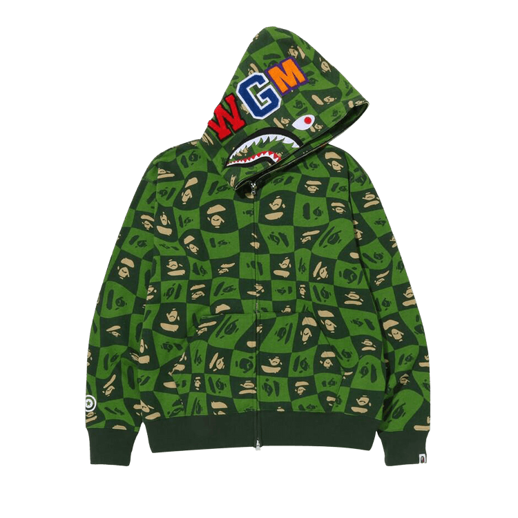 BAPE Distortion Shark Relaxed Fit Full Zip Hoodie 'Green'