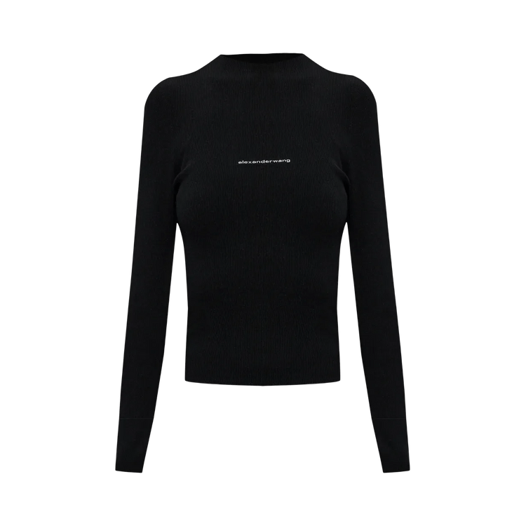 Alexander Wang Jacquard Logo Long-Sleeve Crewneck Top 'Black'