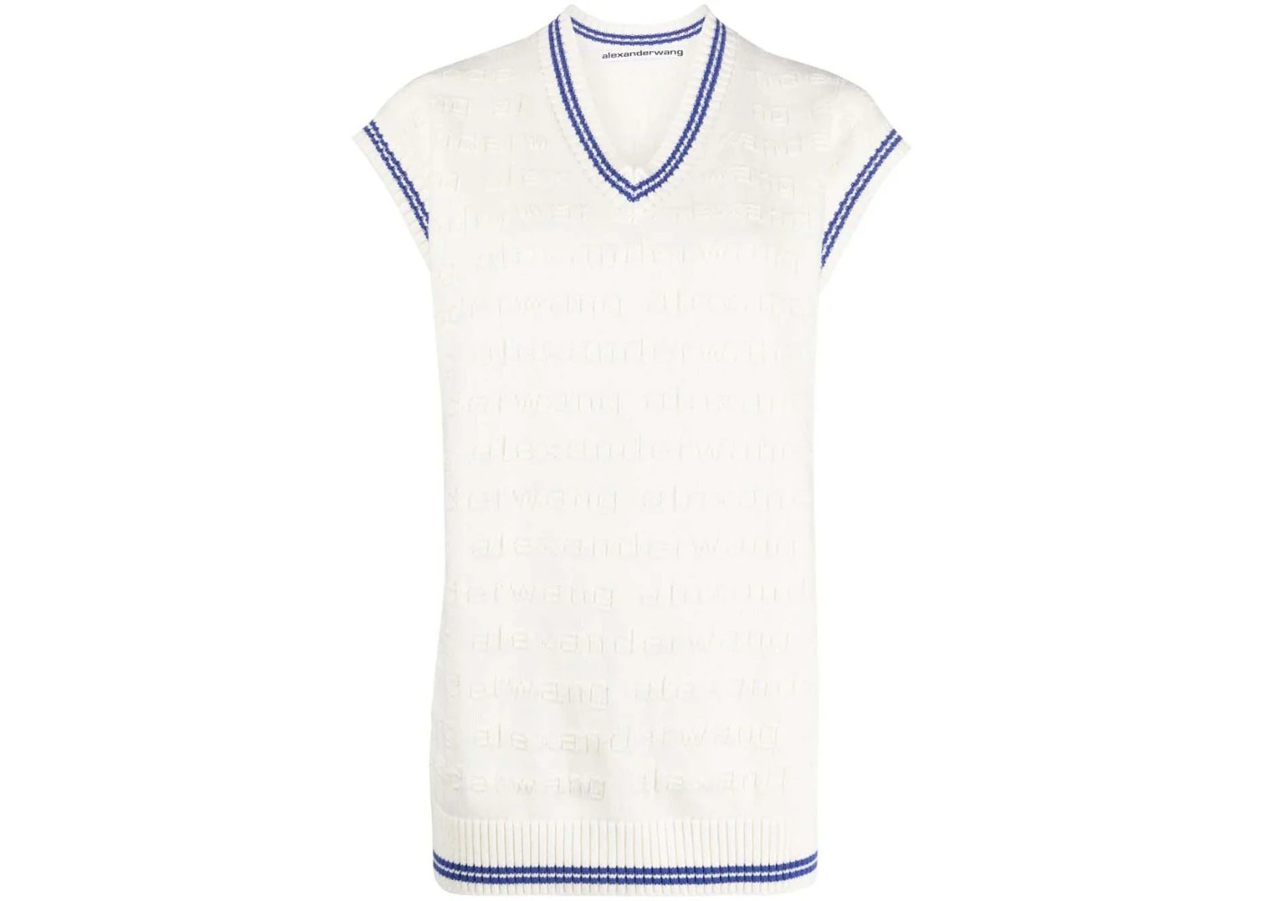 Alexander Wang Logo Stripe Tunic V-Neck Vest Off White/Marine