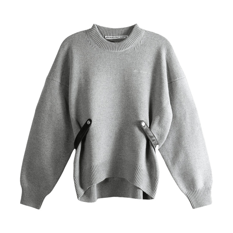 Alexander Wang Long-Sleeve Screwneck Detachable Leather Tabs Pullover 'Heather Grey'