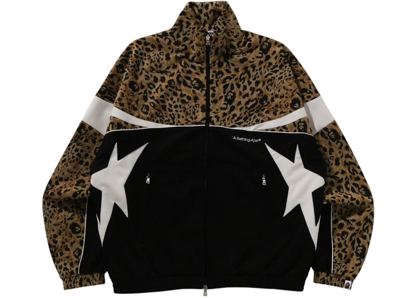 BAPE Wild Leopard Pattern Relaxed Fit Track Jacket Black