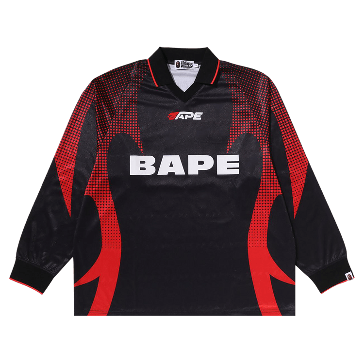 BAPE Ape Flame Monogram Jacquard Logo Relaxed Fit Football Jersey 'Black'