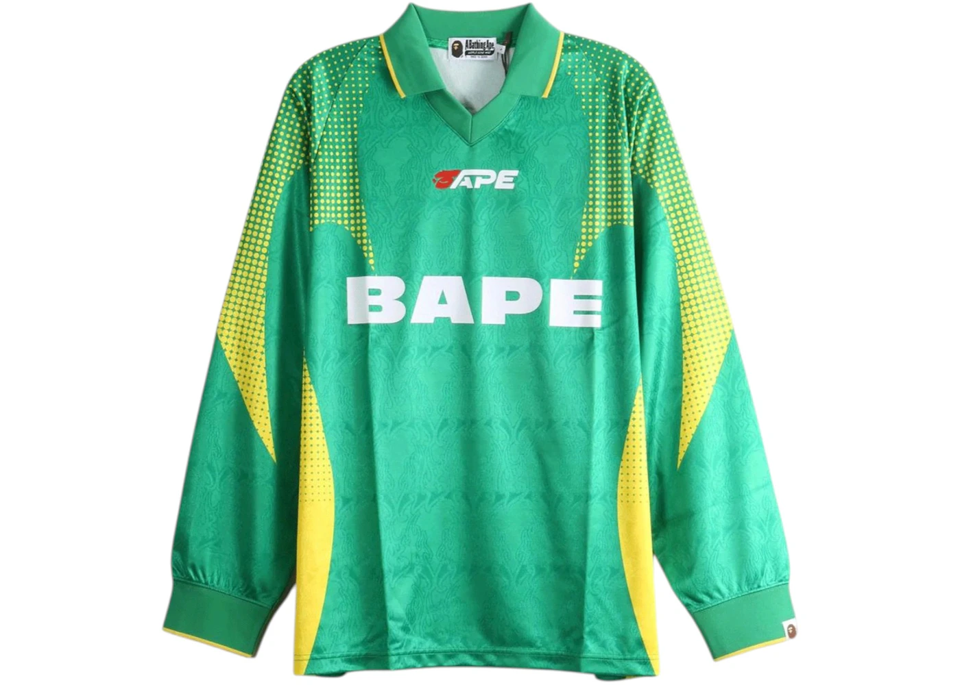 BAPE Ape Flame Monogram Jacquard Logo Relaxed Fit Football Jersey Tee Green