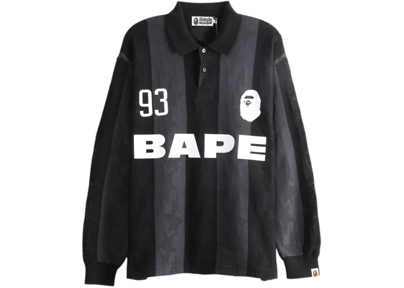 BAPE Sta Stripe Pattern Jacquard Multi Logo Relaxed Fit Long Sleeve Tee Black