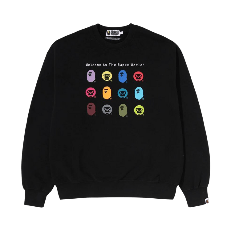 BAPE Heavy Washed Multi Milo Logo Relaxed Fit Crewneck Sweatshirt 'Black'