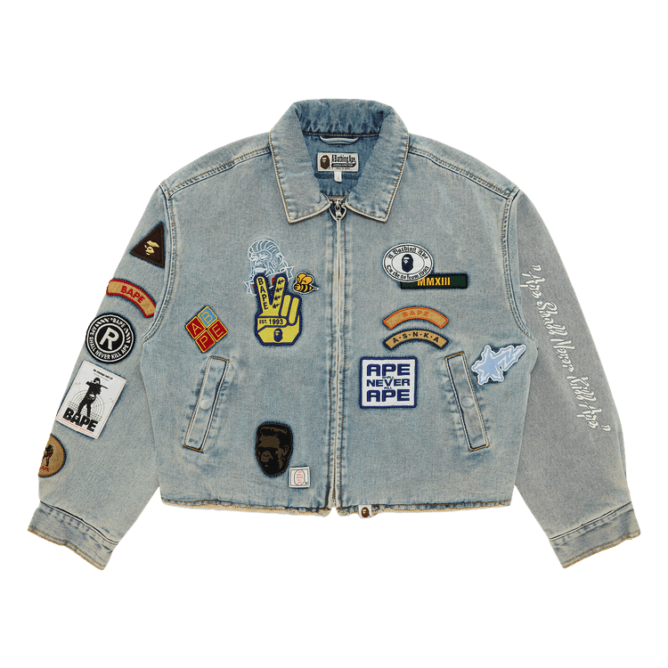 BAPE Multi Logo Denim Boxy Cropped Jacket 'Light Indigo'