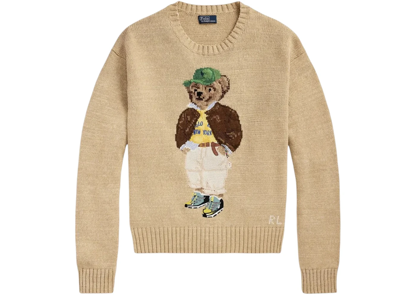Polo Ralph Lauren Women's Cotton Bear L/S Crew Neck Pullover Tan/Multicolor