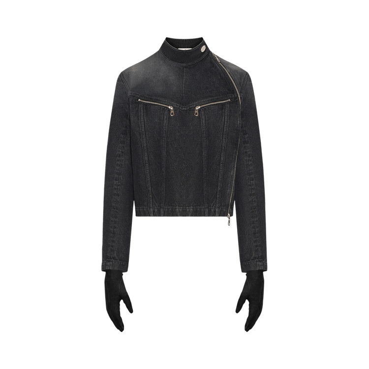 Jean Paul Gaultier Denim High Neck Zipped Jacket With Gloves 'Black'