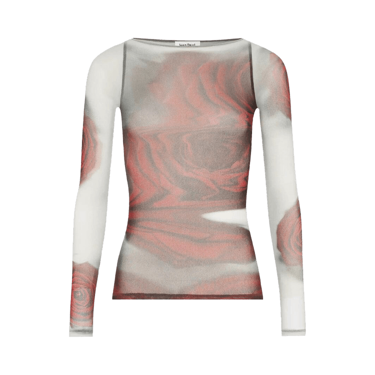 Jean Paul Gaultier Mesh Boat Neck Top With Long-Sleeve 'White/Grey/Red'