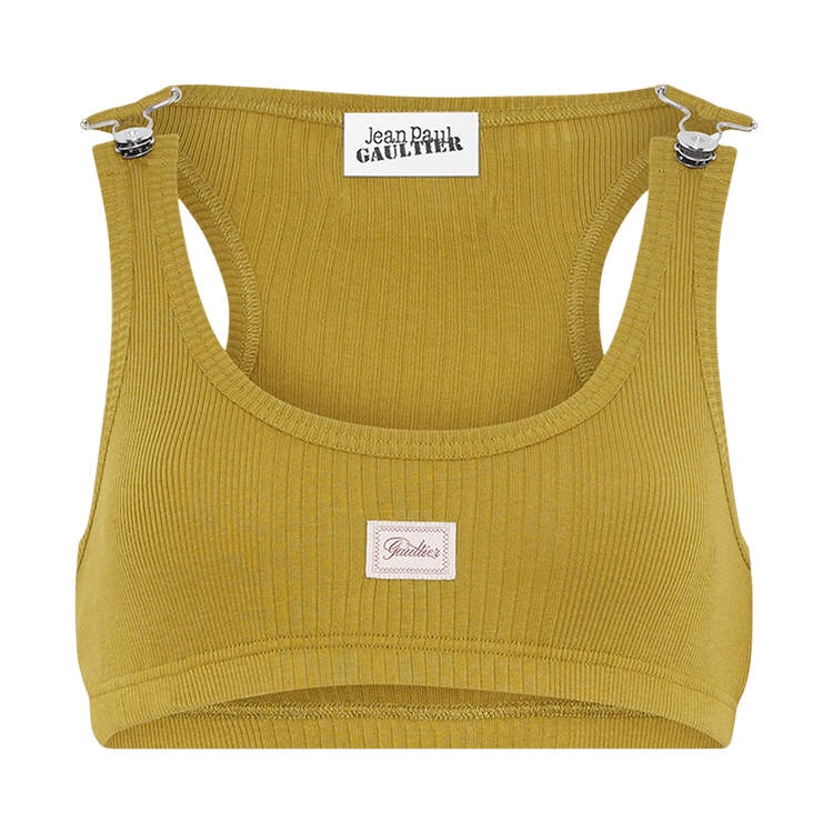 Jean Paul Gaultier Cotton Ribbed Bra With Gaultier Patch/Overall Buckles 'Green'