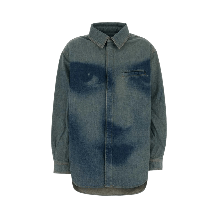 Jean Paul Gaultier Face Print Oversized Denim Shirt 'Indigo/Beige'