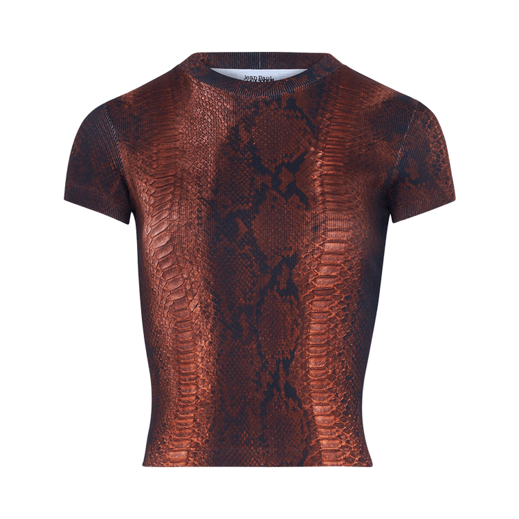 Jean Paul Gaultier Cotton Ribbed T-Shirt Printed "Python" 'Brown/Black'