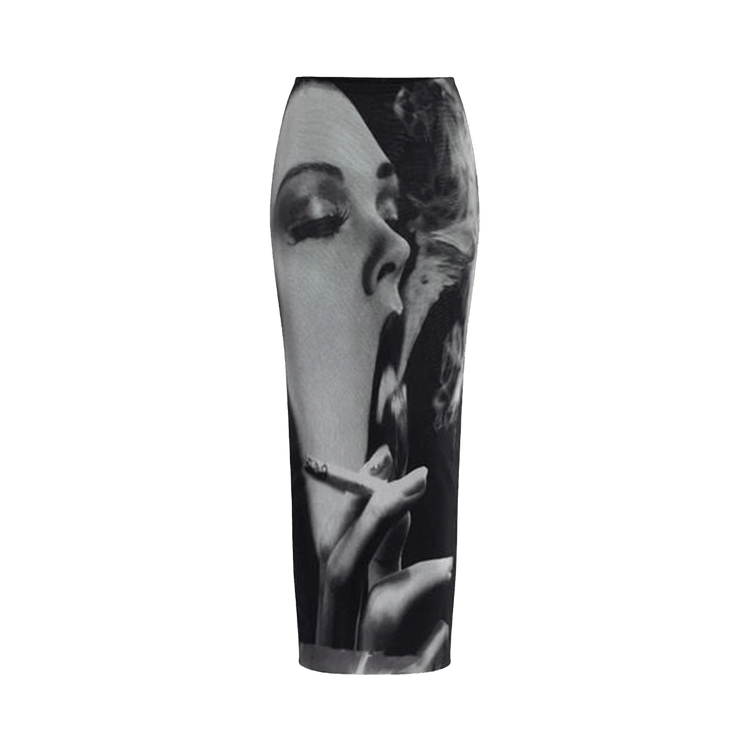 Jean Paul Gaultier Mesh Long Skirt Printed "Smoking Women" 'Black/Grey/White'
