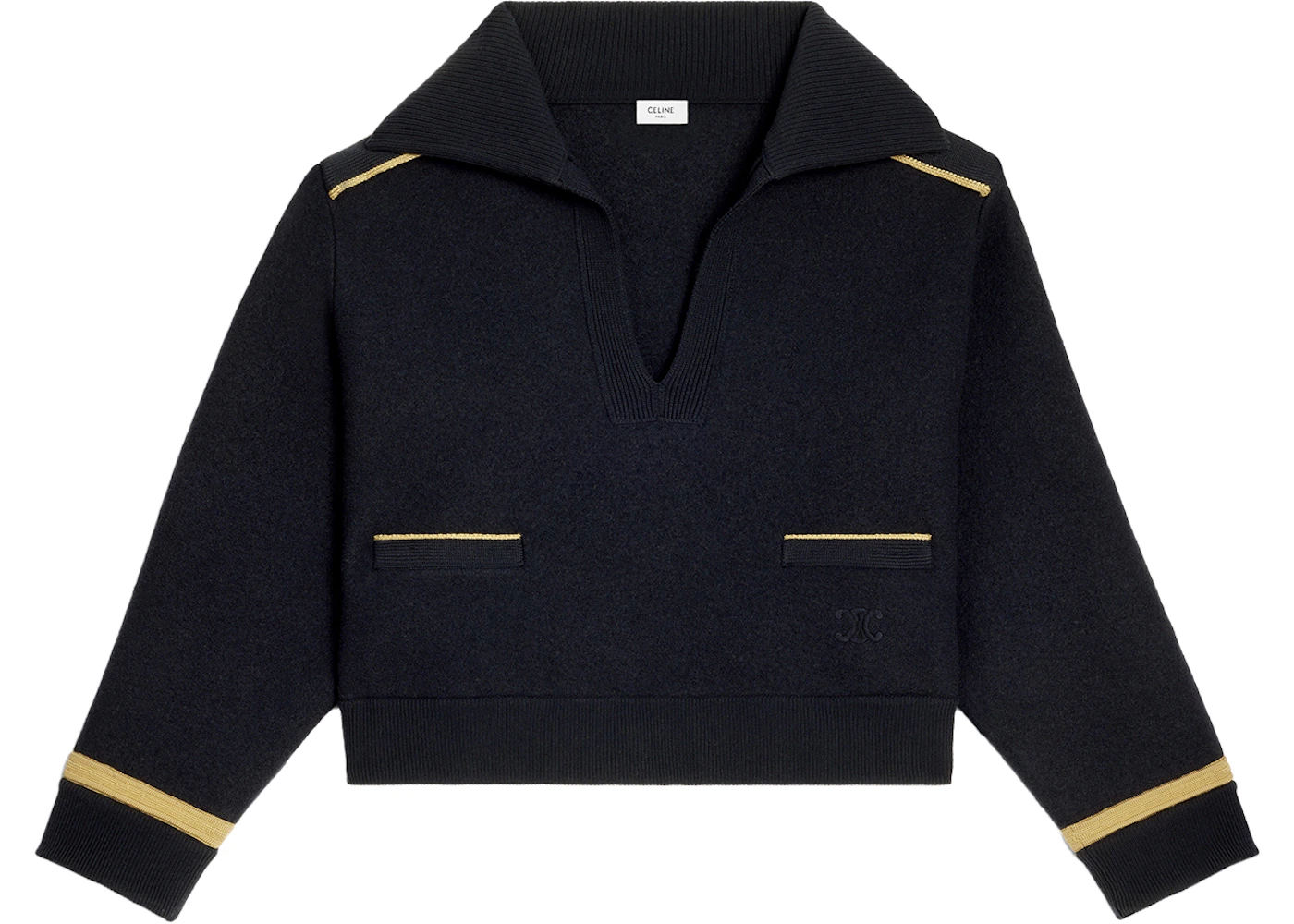 Celine Cropped Military Vareuse Wool Triomphe Embroidery Jacket Navy