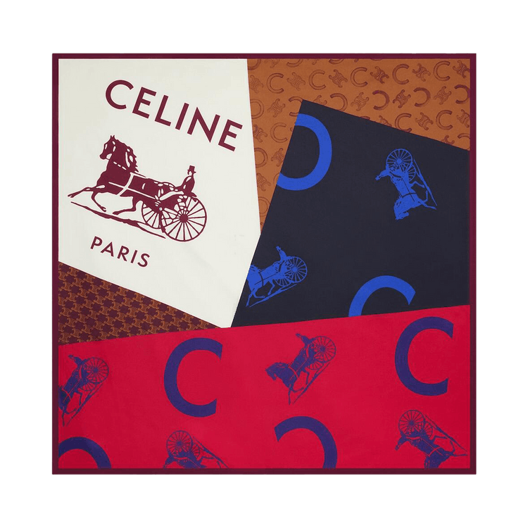 CELINE Square In Silk Twill 'Tan/Red/Blue'