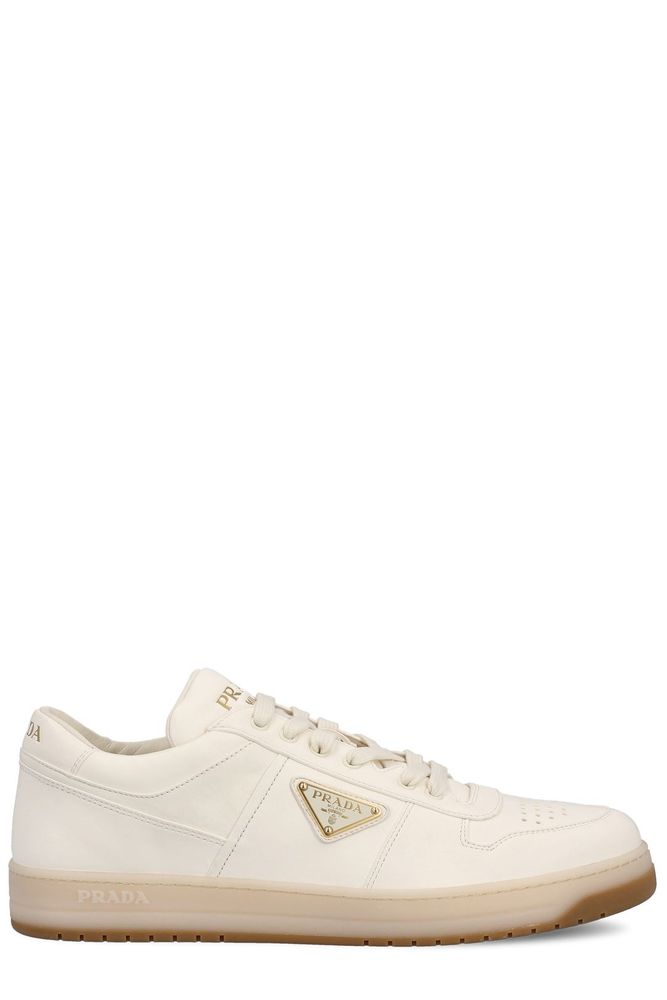 Prada Enamel-Triangle Lace-Up Sneakers