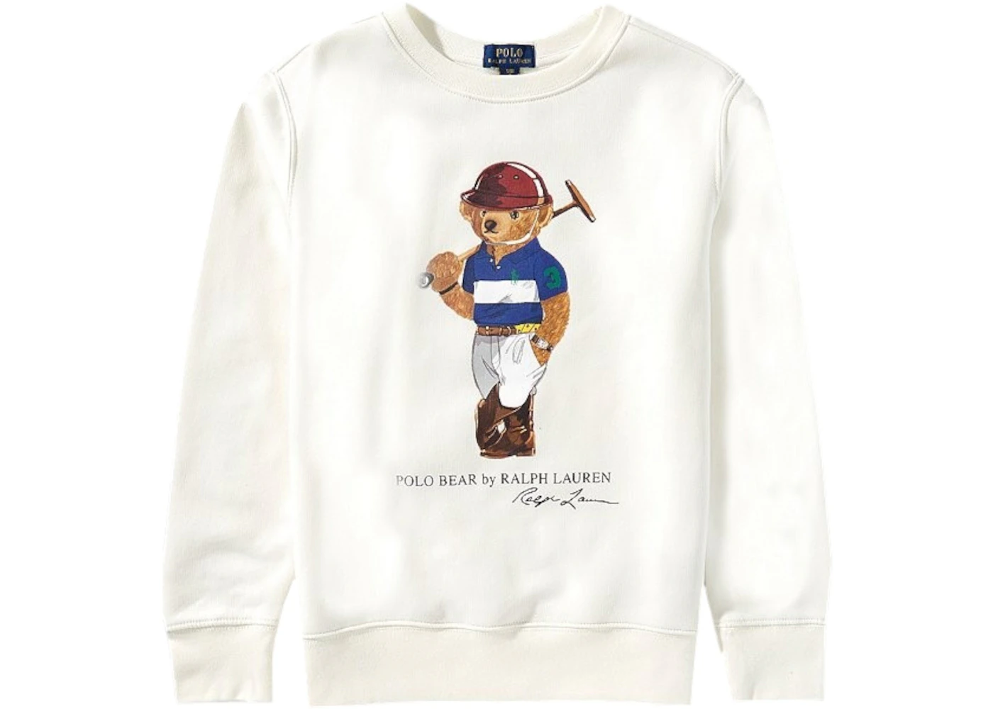 Polo Ralph Lauren Kids Long Sleeve Graphic Fleece Novelty RL Polo Bear Sweatshirt Deckwash White