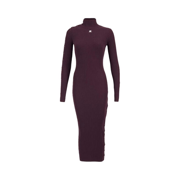 Courrèges Multi-Snap Rib Knit Long Dress 'Burgundy'