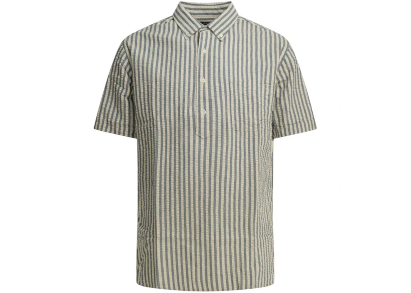 Beams Plus Casual Cotton Seersucker Shirt Light Blue