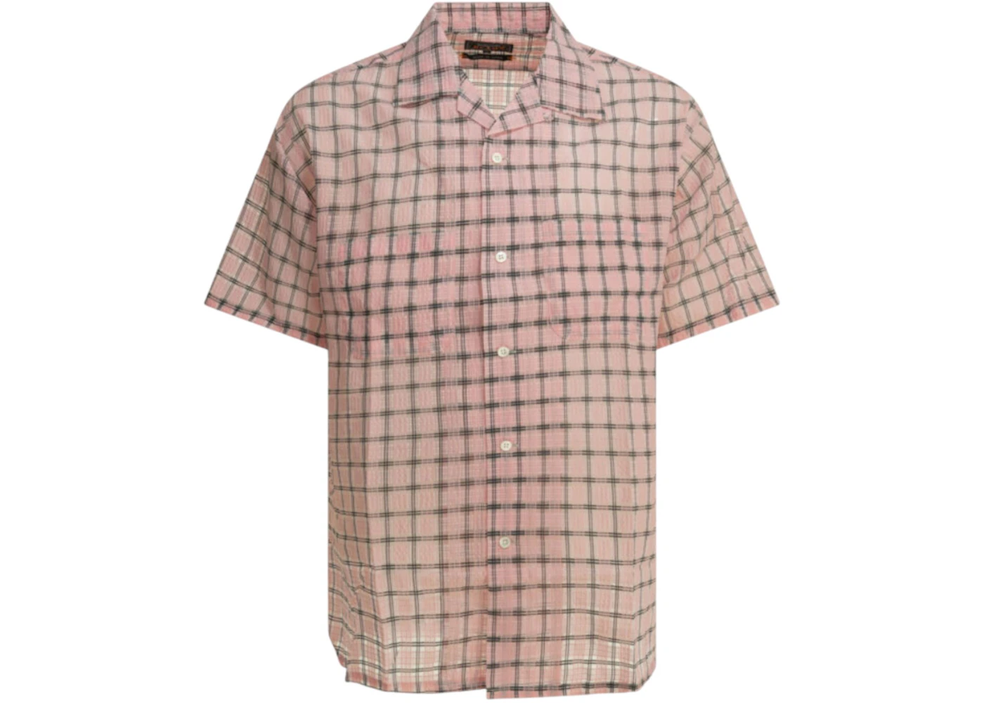 Beams Plus Open Collar Nylon Airy Plaid Casual Shirt Pink
